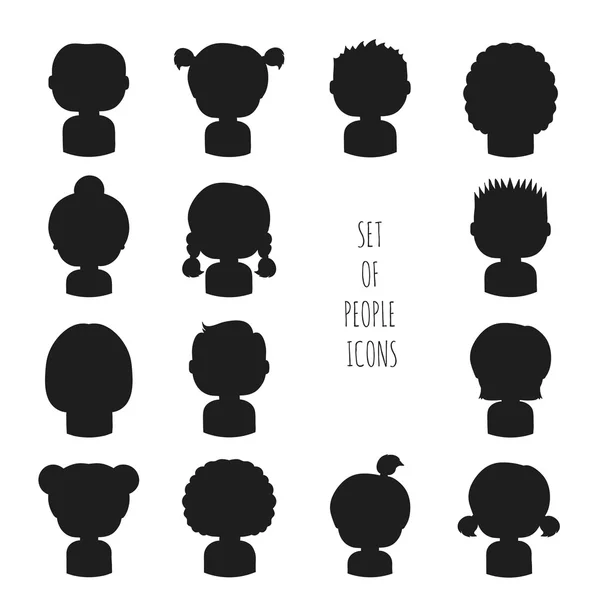 Set of monochrome silhouette people icons. Funny cartoon hand drawn faces sketch pictogram for your design. Collection of cute avatar. Trendy doodle style. Vector illustration. — Stock Vector