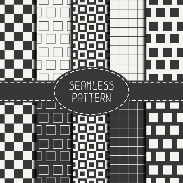 Set of geometric monochrome seamless pattern with  squares, cube. Collection of paper for scrapbook. Beautiful vector background. Tiling. Stylish graphic texture for your design, wallpaper. — Stock Vector