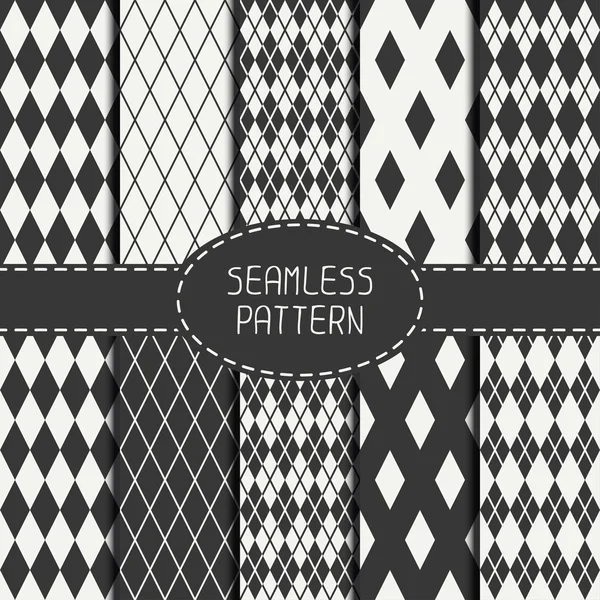 Set of geometric monochrome seamless pattern with rhombus, square. Collection of paper for scrapbook. Beautiful vector background. Tiling. Stylish graphic texture for your design, wallpaper. — Stock Vector