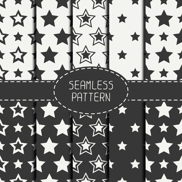 Set of geometric seamless pattern with stars. Collection of wrapping paper. Paper for scrapbook. Tiling. Beautiful vector illustration. Starry background. Stylish graphic texture  for your design. — Stock Vector