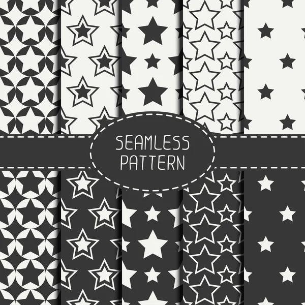 Set of geometric seamless pattern with stars. Collection of wrapping paper. Paper for scrapbook. Tiling. Beautiful vector illustration. Starry background. Stylish graphic texture  for your design. — Stock Vector