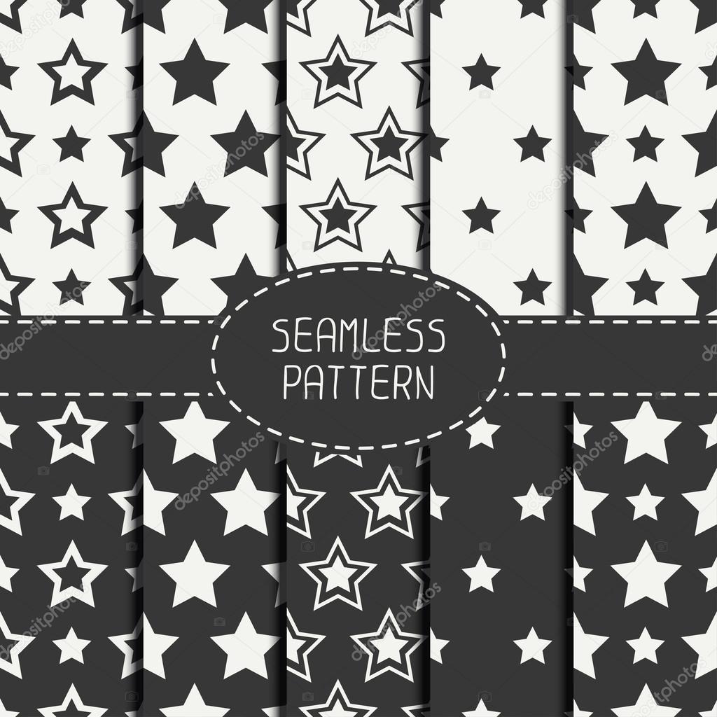 Set of geometric seamless pattern with stars. Collection of wrapping paper. Paper for scrapbook. Tiling. Beautiful vector illustration. Starry background. Stylish graphic texture  for your design.