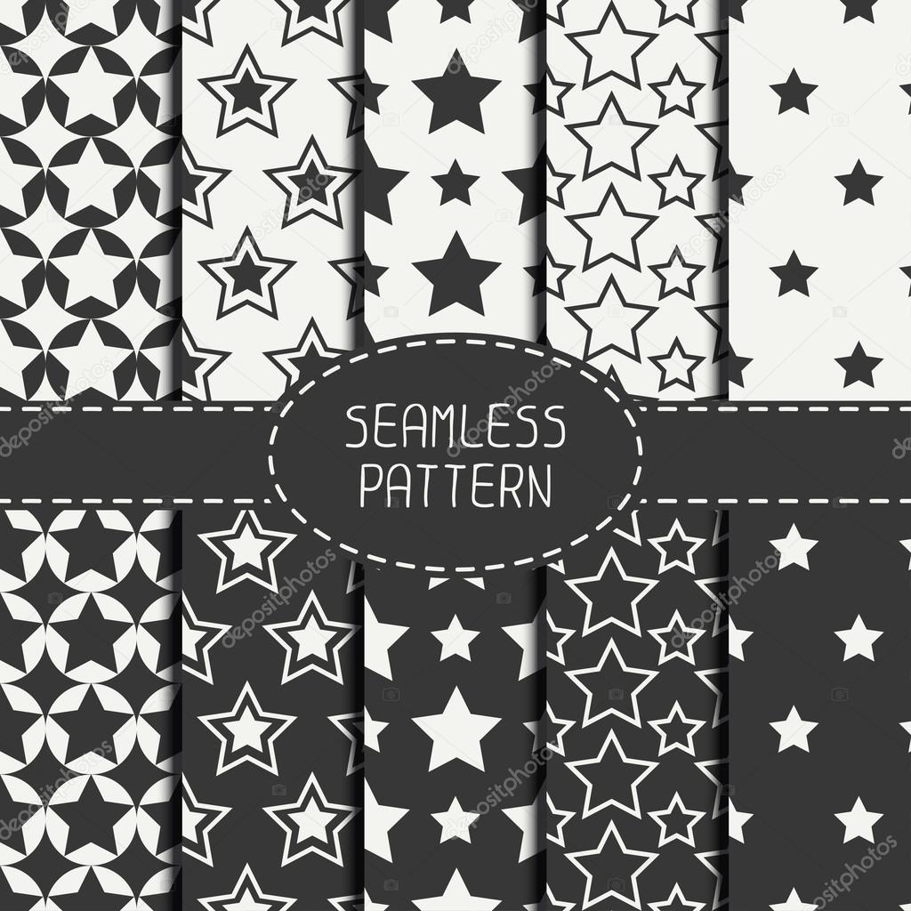 Set of geometric seamless pattern with stars. Collection of wrapping paper. Paper for scrapbook. Tiling. Beautiful vector illustration. Starry background. Stylish graphic texture  for your design.