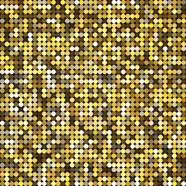 Vector golden abstract retro vintage pixel mosaic background of sparkling sequins for design. Gold disco shiny lights. Multicolor circles texture. — Stock Vector