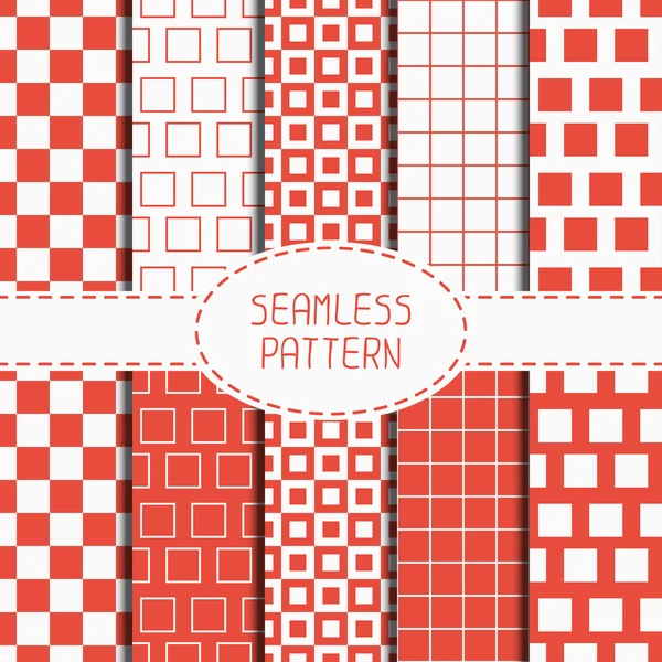 Set of geometric red seamless pattern with squares, cube. Collection of wrapping paper. Paper for scrapbook. Beautiful vector background. Tiling. Stylish graphic texture for your design, wallpaper. — Stock Vector