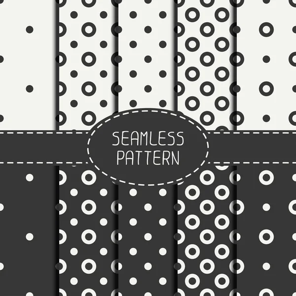 Set of  geometric seamless polka dot pattern with circles. Collection of wrapping paper. Paper for scrapbook. Tiling. Peas. Vector illustration. Background. Swatches. Graphic texture  for design. — Stock Vector
