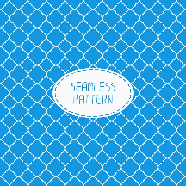 Geometric blue lattice seamless arabic pattern. Islamic oriental style. Wrapping paper. Scrapbook paper. Tiling. White vector illustration. Moroccan background. Swatches. Graphic texture. — Stock Vector