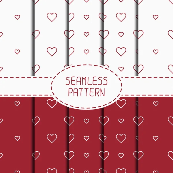 Set of red romantic geometric seamless pattern with hearts. Collection of wrapping paper. Scrapbook paper. Tiling. Vector illustration. Background. Graphic texture  for design. Valentines day. — Stock Vector