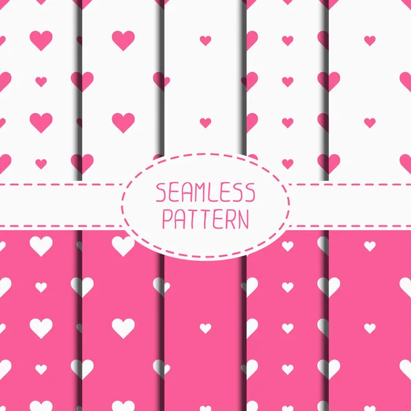 Set of pink romantic geometric seamless pattern with hearts. Collection of wrapping paper. Scrapbook paper. Tiling. Vector illustration. Background. Graphic texture  for design. Valentines day. — Stock Vector