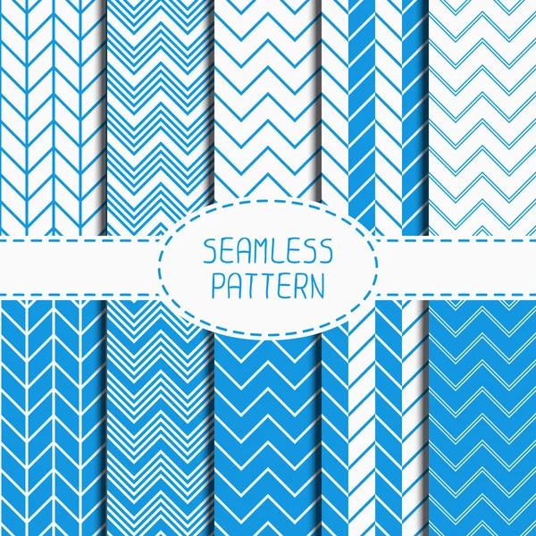 Set of blue fashion geometric seamless pattern with chevron. Collection of paper for scrapbook. Vector background. Tiling. Stylish graphic texture for your design, wallpaper, pattern fills. — Stock Vector