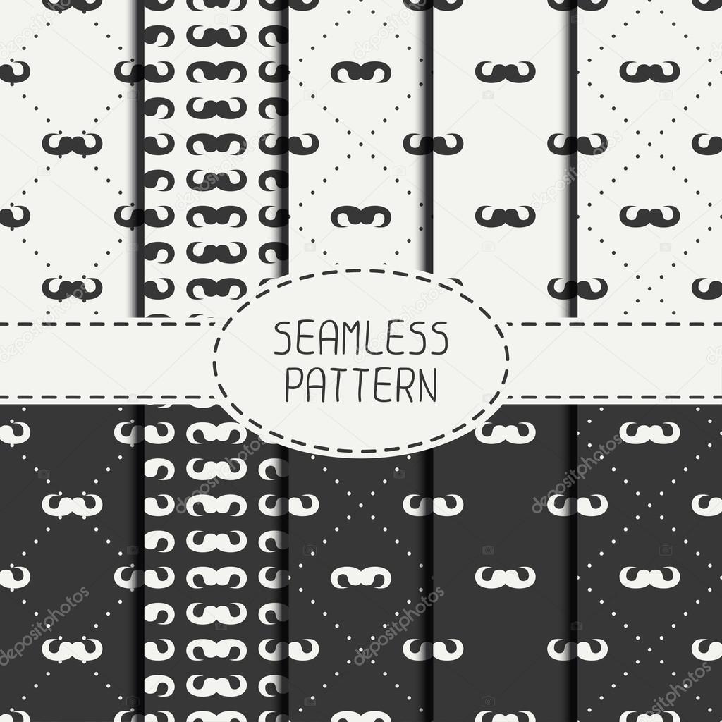 Set of vector fashionable seamless retro pattern with curly vintage hipster gentleman mustache. Wrapping paper. Scrapbook paper. Tiling. Vector illustration. Background. Graphic texture for design.