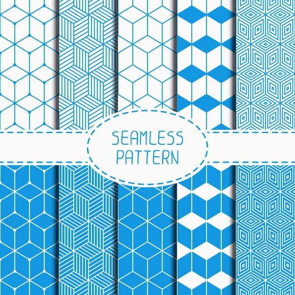 Set of geometric abstract seamless cube pattern with rhombuses. Wrapping paper. Paper for scrapbook. Tiling. Vector illustration. Background. Graphic texture with optical illusion effect for design. — Stock Vector