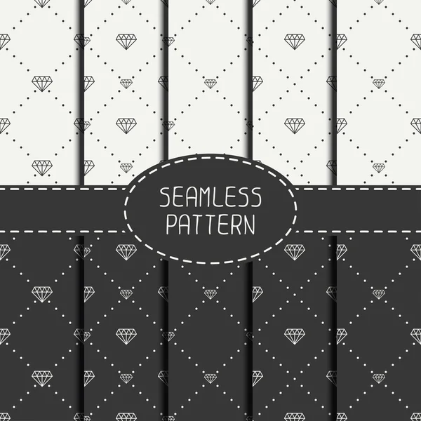Set of monochrome hipster fashion geometric seamless pattern with diamond. Collection of wrapping paper. Paper for scrapbook. Tiling. Vector illustration. Stylish graphic texture for design. — Stock Vector