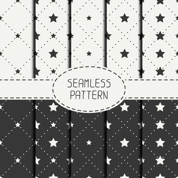 Set of geometric seamless stars pattern. Collection of wrapping paper. Paper for scrapbook. Tiling. Vector illustration. Starry background. Stylish graphic texture for your design, wallpaper. — Stock Vector