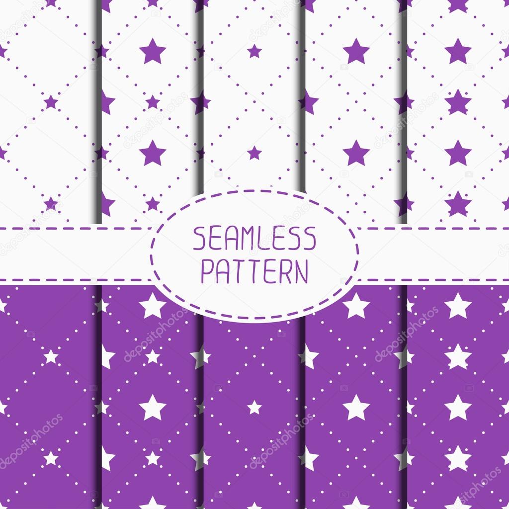 Set of purple hipster fashion geometric seamless pattern with diamond. Collection of wrapping paper. Paper for scrapbook. Tiling. Vector illustration. Stylish graphic texture for design.