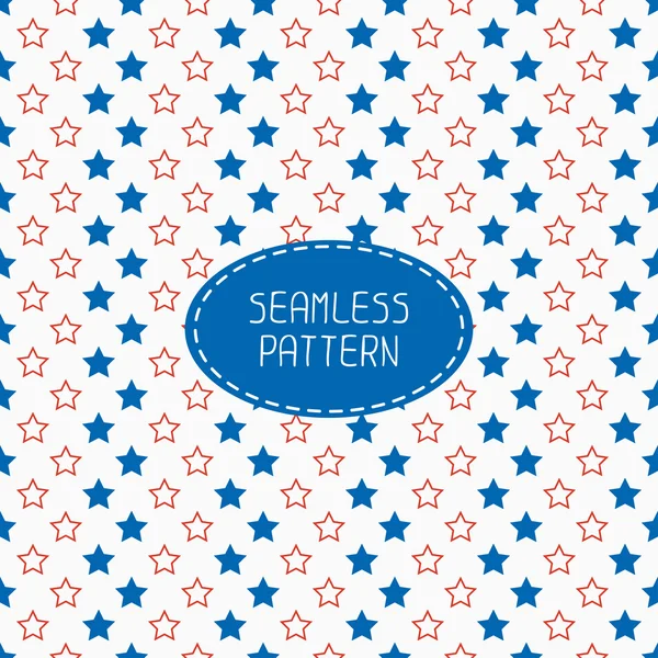Geometric patriotic seamless pattern with red, white, blue stars. American symbols. USA flag. 4th of July. Wrapping paper. Paper for scrapbook. Tiling. Vector nautical illustration starry background. — Stock Vector