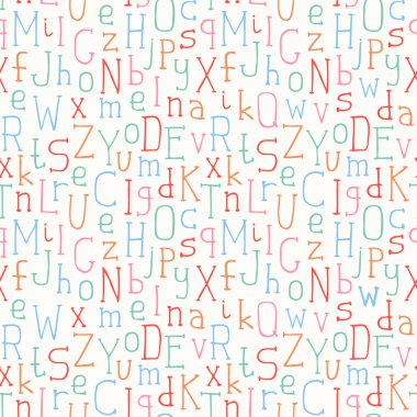 Vektör Dikişsiz desen renkli el çizilmiş yazı tipi. Güzel basit mektuplar arka plan. Doodle tipografik sembolleri. 