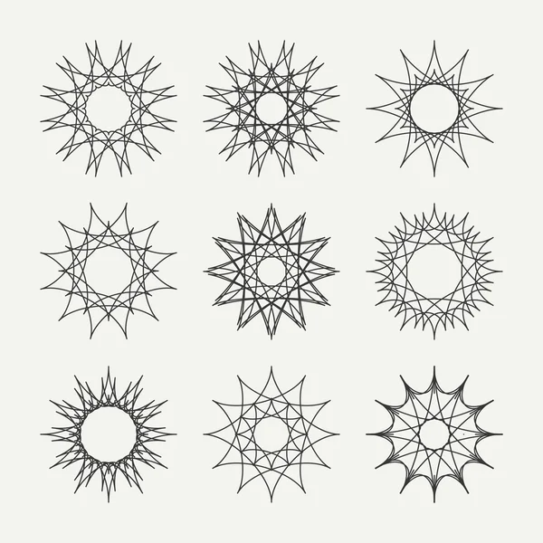 Simplu set de forme simetrice geometrice abstracte monocrome. Colecția modernă de pictograme. Logo șablon. Hexagon ornament rotund. Simboluri vectoriale la modă, embleme, elemente și logotipuri . — Vector de stoc