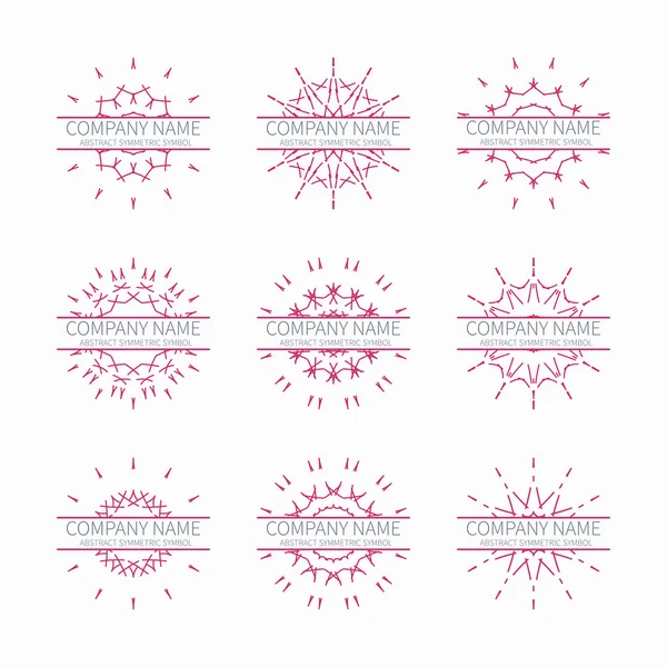 Simple pink geometric abstract symmetric shapes set. Modern business icon collection. Logo template. Hexagon round ornament. Trendy vector symbols, emblems, element and logotypes. — Stock Vector