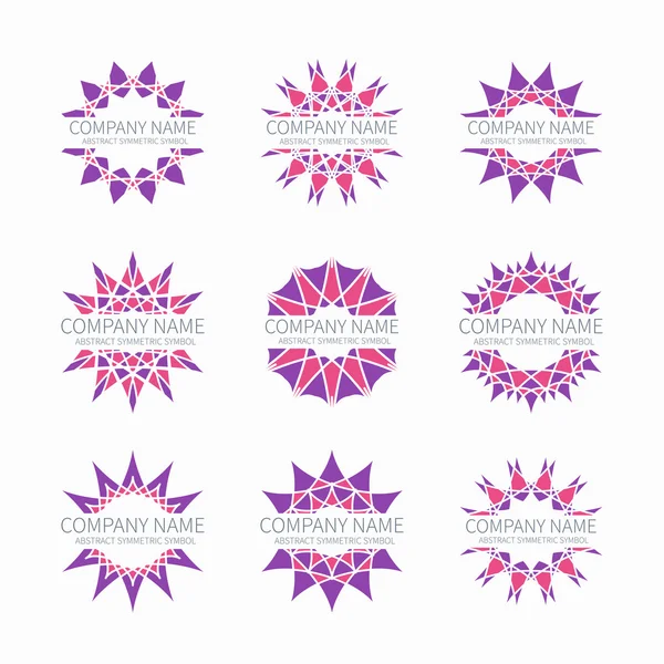 Simples rosa geométrico abstrato simétrico formas conjunto. Coleção de ícone de negócios moderna. Modelo de logotipo. Enfeite redondo hexágono. Símbolos vetoriais na moda, emblemas, elementos e logotipos . — Vetor de Stock