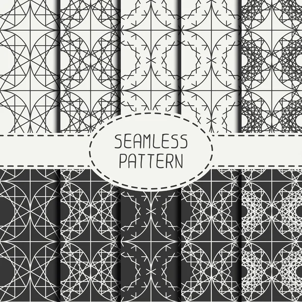 Set of geometric line lattice seamless arabic pattern. Islamic oriental style. Collection of wrapping paper. Scrapbook paper. Tiling. Vector illustration. Moroccan background. Swatches. Graphic — Stock Vector