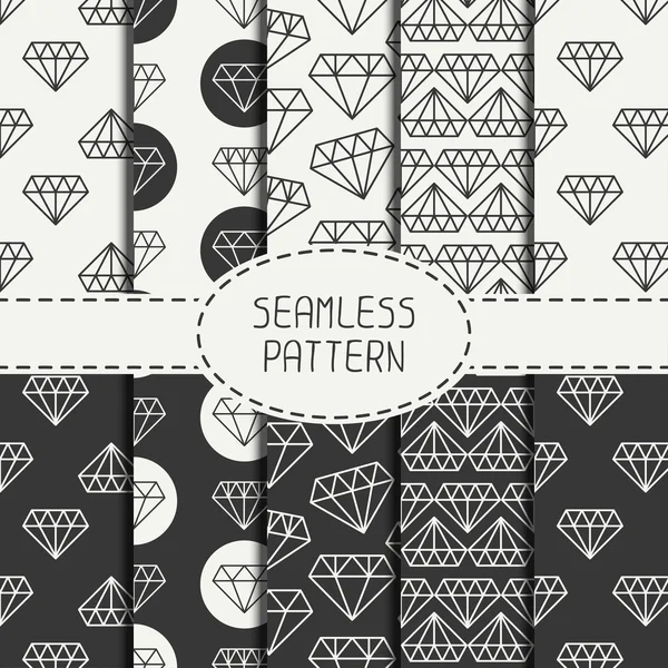 Set of monochrome hipster fashion geometric seamless pattern with diamond. Wrapping paper. Paper for scrapbook. Vector background. Tiling. Stylish graphic texture for your design, wallpaper. — Stock Vector