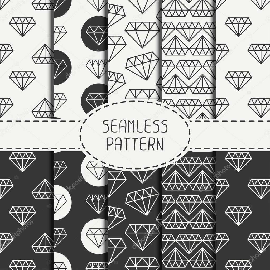 Set of monochrome hipster fashion geometric seamless pattern with diamond. Wrapping paper. Paper for scrapbook. Vector background. Tiling. Stylish graphic texture for your design, wallpaper.