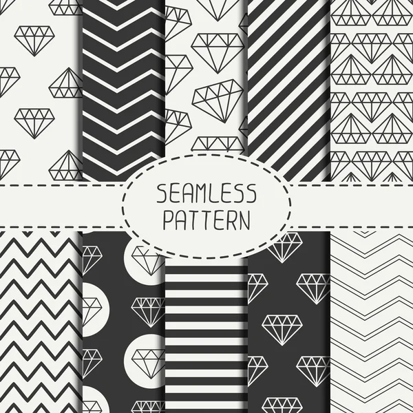 Set of hipster fashion geometric seamless pattern with diamond. Chevron zigzag stripes. Wrapping paper. Paper for scrapbook. Vector background. Tiling. Stylish graphic texture. — Stock Vector