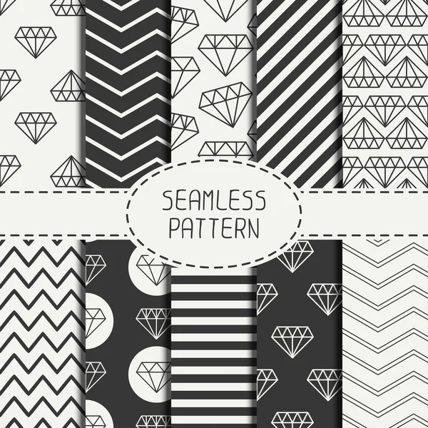 Conjunto de moda hipster padrão sem costura geométrica com diamante. Riscas Chevron Zigzag. Papel de embrulho. Papel para álbum de recortes. Fundo vetorial. Empurrar. Textura gráfica elegante . — Vetor de Stock