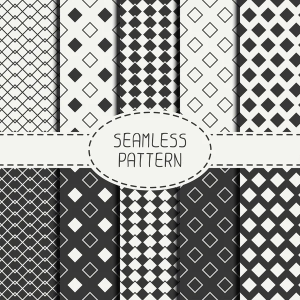 Set of geometric monochrome seamless pattern with rhombus, square. Wrapping paper. Collection of paper for scrapbook. Vector background. Tiling. Stylish graphic texture for your design, wallpaper. — Stock Vector