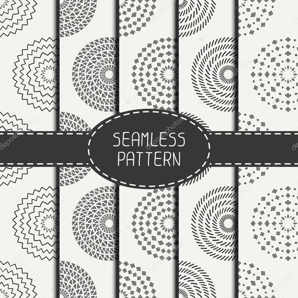 Set of  geometric monochrome art hipster line seamless pattern with circle, round. Collection of wrapping paper. Scrapbook paper. Tiling. Beautiful vector illustration. Background. Graphic texture for