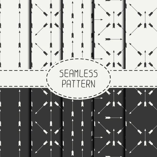 Set of geometric monochrome hipster line seamless pattern with vintage arrows. Wrapping paper. Scrapbook paper. Tiling. Beautiful vector illustration. Background. Stylish graphic texture for design. — Stock Vector