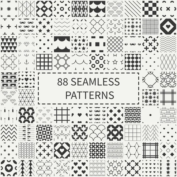메가 88 흑백 기하학적 보편적인 다른 완벽 한 장식 패턴의 설정. 종이 포장. 스크랩북 종이입니다. 기와. 벡터 배경 컬렉션입니다. 에 대 한 끝 없는 그래픽 텍스처 장식품 — 스톡 벡터