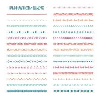 Ethnic hand drawn vector line border set and hipster scribble design element. Native brushes. Aztec geometric monochrome vintage fashion pattern for design. Illustration. Trendy doodle style.  clipart