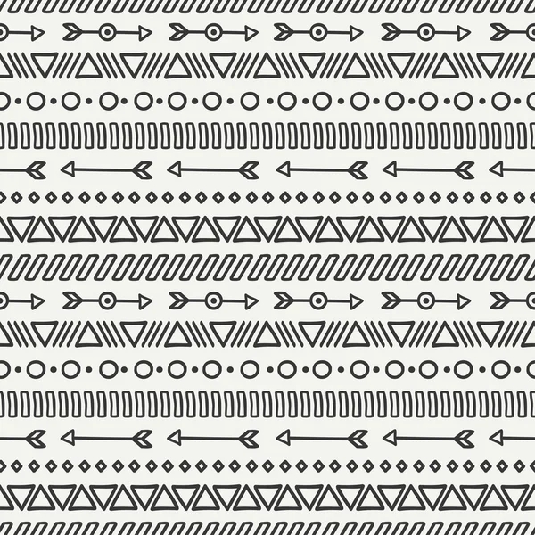 Padrão sem costura étnica geométrica desenhada à mão. Papel de embrulho. Papel de livro de recortes. Estilo Doodles. Empurrar. Ilustração vetorial nativa tribal. Fundo asteca. Textura gráfica de tinta elegante para design . — Vetor de Stock