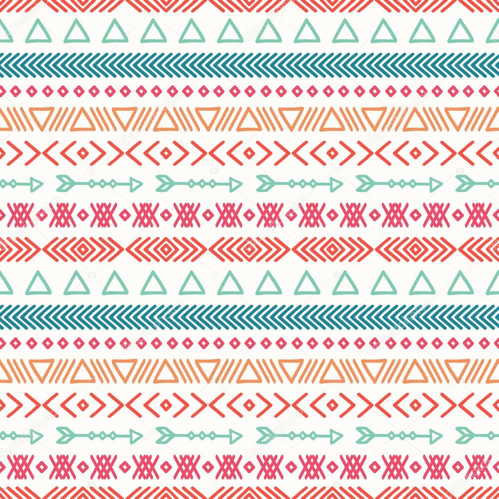 Hand drawn geometric ethnic seamless pattern. Wrapping paper. Scrapbook paper. Doodles style. Tiling. Tribal native vector illustration. Aztec background. Stylish ink graphic texture for design.