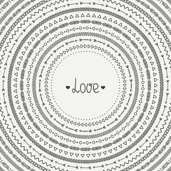 Hand drawn vector geometric ethnic line border, frame, label, scribble design element for your text. Tribal native illustration. Aztec background. Trendy doodle style. Ink graphic texture for design. — Stockvector