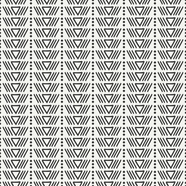 Padrão sem costura linha hipster geométrico desenhado à mão monocromático com triângulo. Papel de embrulho. Papel de livro de recortes. Estilo doodle na moda. Ilustração vetorial. Contexto. Textura gráfica elegante para design . — Vetor de Stock