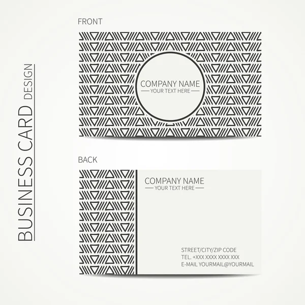 Geometric monochrome business card template with hipster triangle for your design. Tribal native business card. Trendy calling card. Vector design. — Stock Vector
