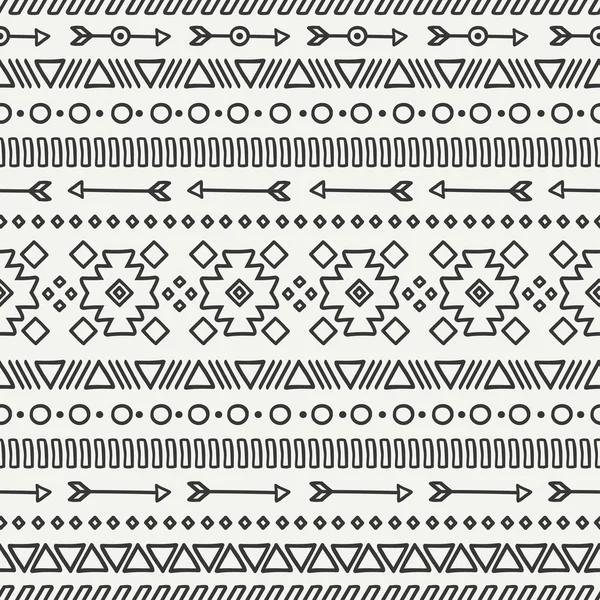 Padrão sem costura étnica geométrica desenhada à mão. Papel de embrulho. Papel de livro de recortes. Estilo Doodles. Empurrar. Ilustração vetorial nativa tribal. Fundo asteca. Textura gráfica de tinta elegante para design . — Vetor de Stock