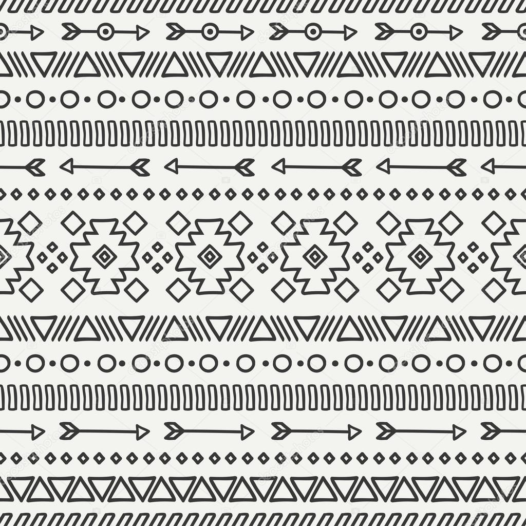 Hand drawn geometric ethnic seamless pattern. Wrapping paper. Scrapbook paper. Doodles style. Tiling. Tribal native vector illustration. Aztec background. Stylish ink graphic texture for design.