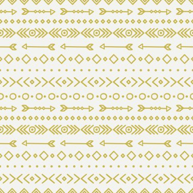 Elle çizilmiş altın geometrik etnik seamless modeli. Kağıt ambalaj. Scrapbook kağıt. Doodles'ın tarzı. Döşeme. Kabile yerli vektör çizim. Aztek arka plan. Şık mürekkep grafik doku tasarımı için.