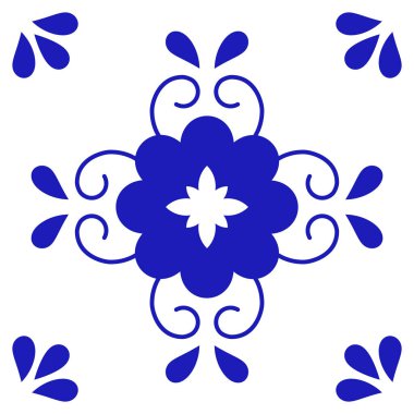 Çiçekli Meksika talavera seramiği. Puebla 'dan geleneksel fayanslar. Vektör çizimi. Mozaik tasarım sanatı.