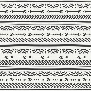 Elle çizilmiş geometrik etnik seamless modeli. Kağıt ambalaj. Scrapbook kağıt. Doodles'ın tarzı. Döşeme. Kabile yerli vektör çizim. Aztek arka plan. Şık mürekkep grafik doku tasarımı için.