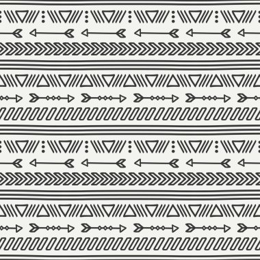 Hand drawn geometric ethnic seamless pattern. Wrapping paper. Scrapbook paper. Doodles style. Tiling. Tribal native vector illustration. Aztec background. Stylish ink graphic texture for design. clipart