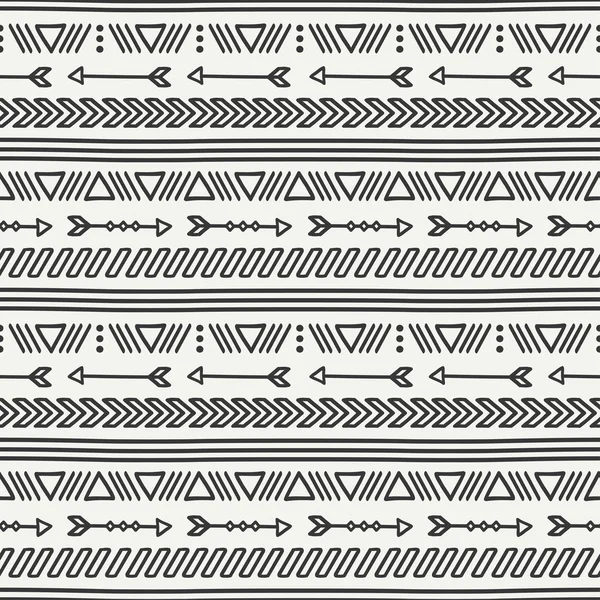 Hand getrokken geometrische etnische naadloze patroon. Inpakpapier. ScrapBook papier. Doodles stijl. Tegels. Tribal inheemse vectorillustratie. Azteekse achtergrond. Stijlvolle inkt grafische textuur voor ontwerp. — Stockvector