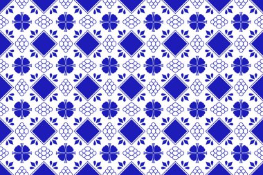 Geleneksel Meksika Talavera Çiçek Motifli Seramik Döşeme. Puebla 'dan bir desen. Vektör İllüstrasyonu.