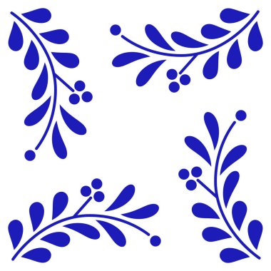 Geleneksel Meksika Talavera Çiçek Motifli Seramik Döşeme. Puebla 'dan bir desen. Vektör İllüstrasyonu.