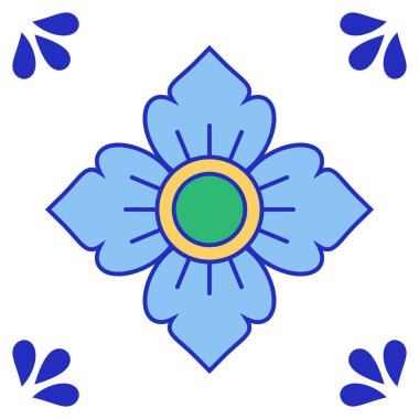 Geleneksel Meksika Talavera Çiçek Motifli Seramik Döşeme. Puebla 'dan bir desen. Vektör İllüstrasyonu.