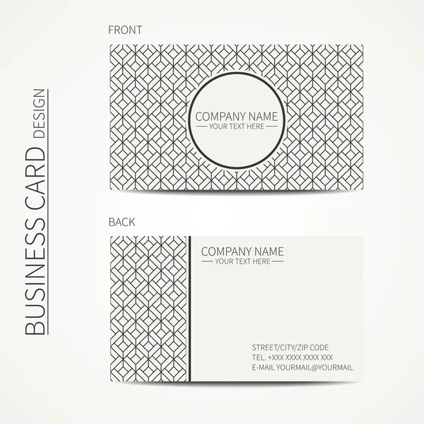 Geometric cube monochrome business card template for your design. Pattern with rhombuses, square. Optical illusion effect. Business card. Trendy calling card. Vector design. — Stock Vector